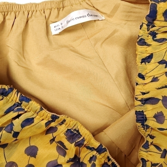 New Here Comes the Sun Boho Wide Leg Lined Pants Gold Navy Leaf Pattern … - Picture 10 of 14